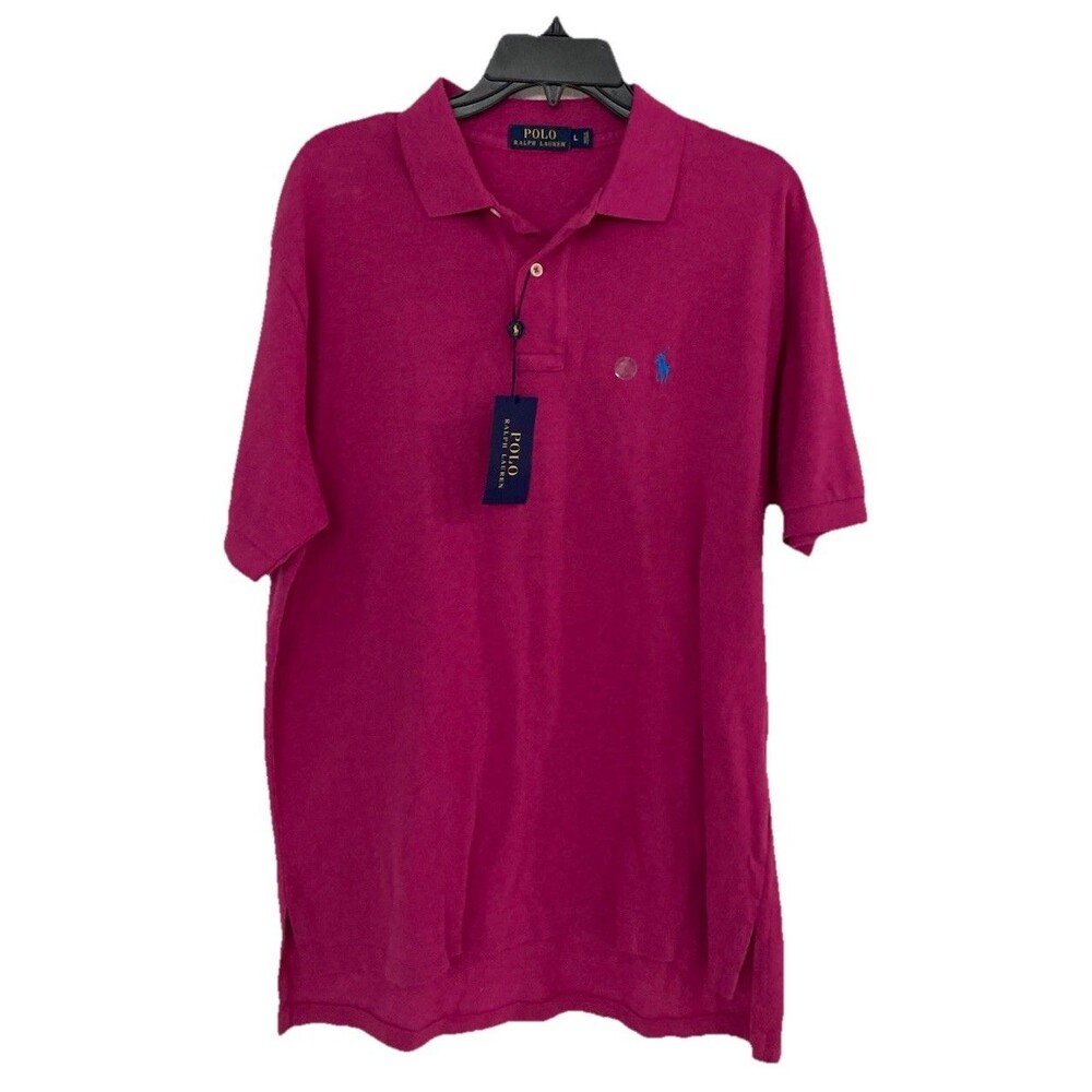 Men's Polo Ralph Lauren Knit Polo Short Sleeve Vibrant Pink Bright Sz Large NWT